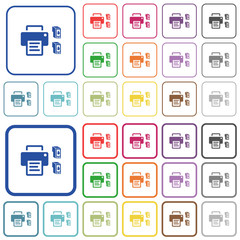 Printer and ink cartridges outlined flat color icons