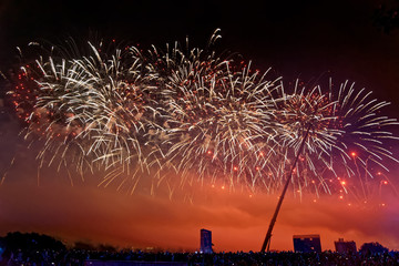 Moscow city district complex Krylatskoe rowing channel fireworks show circle of light