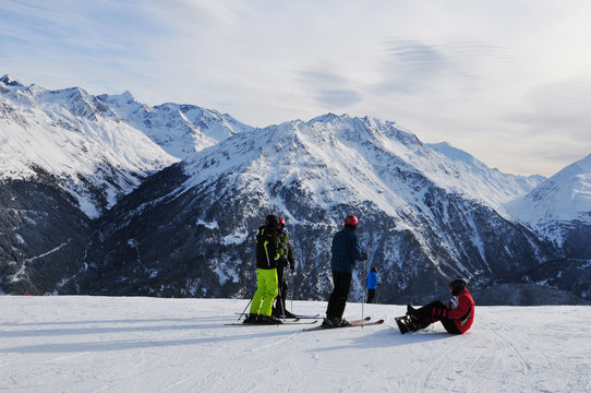 Austria: Winter sport in Sölden snow mountains at Rotkogljoch in the tyrolean alps