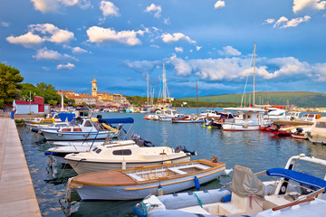 Fototapeta na wymiar Town of Krk turquoise harbor and waterfront view
