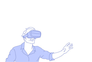 Man wear VR modern 3d glasses playing