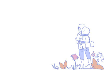 Man backpacker enjoy view guy traveler summer