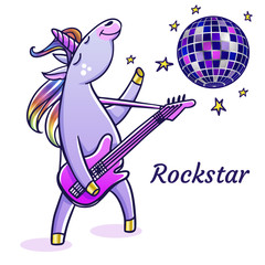 Cute unicorn playing guitar