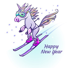 Unicorn skiing in winter