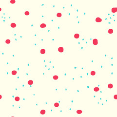 Beautiful abstract seamless repeating pattern. Hand painted artistic style with chaotic paint elements. Perfect for textile, wrapping, web and all kind of decorative projects. Vector illustration.