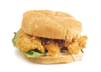 Chicken Finger Sandwich on a White Background