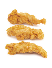 Golden Fried Chicken Fingers on a White Background