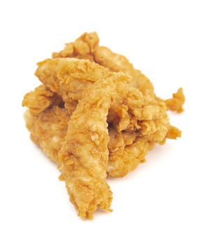 Golden Fried Chicken Fingers on a White Background