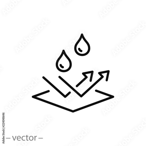"water repellent surface icon, linear sign isolated on white background