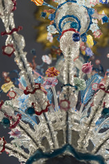 Detail of glass flowers on Venetian Murano glass chandelier from 18th century.