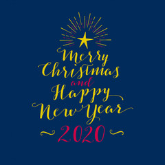 Naklejka na ściany i meble Handmade style greeting card - Merry Christmas and Happy New Year 2020 - Vector EPS10. For your print and web messages : greeting cards, banners, t-shirts.