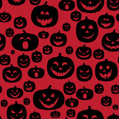 Fototapeta premium Abstract seamless pumpkin pattern for girls,boy, kids, halloween, clothes. Creative vector halloween pattern with pumpkin scary face, smile. Funny pumpkin pattern for textile and fabric. Fashion style