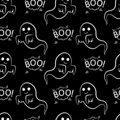 Abstract seamless halloween pattern for girls or boys. Creative vector pattern with ghost, cloud boo. Funny ghost wallpaper for textile and fabric. Fashion halloween style. Colorful ghost picture