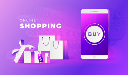 Shopping Online on Website or Mobile Application Vector Concept Marketing and Digital marketing.