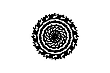 Black childish mandala on white background. Simple hand-drawn mandala vector. Round stamp template