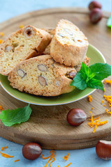 Italian biscuits biscotti with nuts and orange zest.