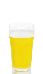 Glass of beer on white isolated background.