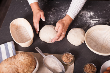  Kneading the dough makes bread light and airy. Important step in making yeast breads. Developing...