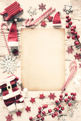 Christmas Retro Flat Lay, Vertical Paper, Copy Space, Snow