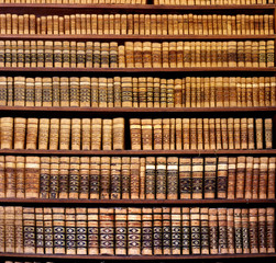 Antique book racks in an old library