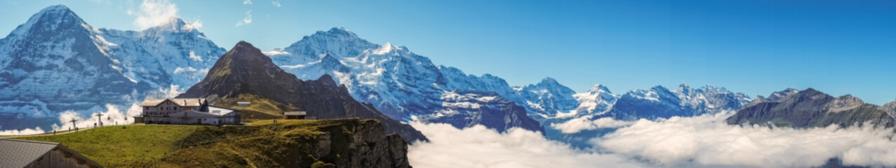 Panorama over Mannlichen at the Bernese Alps (Berner Oberland, Switzerland). It is a mountain...