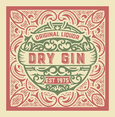 Gin label design. Vintage style