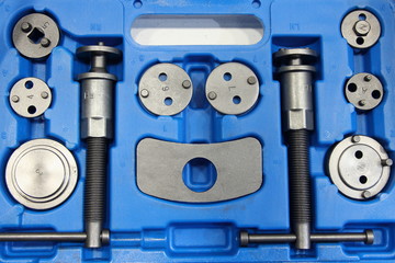 Professional device for change disk brake pads, screwing pistons - new car service tool kit set...
