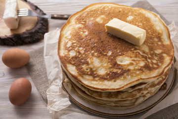 Homemade Stack of Pancakes with Butter. Breakfast time