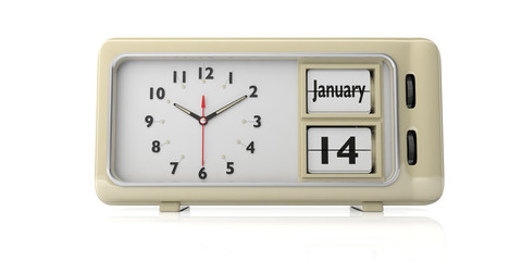 Old new year's day. January 14th, on a alarm clock, isolated on white background. 3d illustration