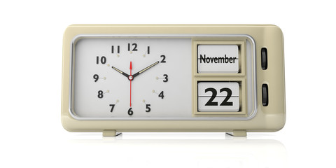 Thanksgiving 2018 date, November 22th on a retro alarm clock isolated on white background. 3d illustration