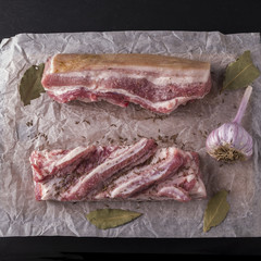 Salty bacon with garlic and cumin.  Top view