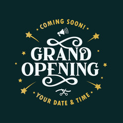Grand opening template, banner, poster. Vector vintage illustration.
