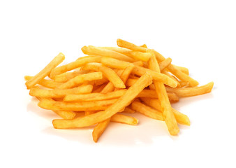 pile of french fries on a white background