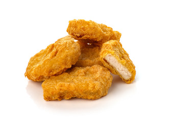 Fried chicken nuggets isolated on white background