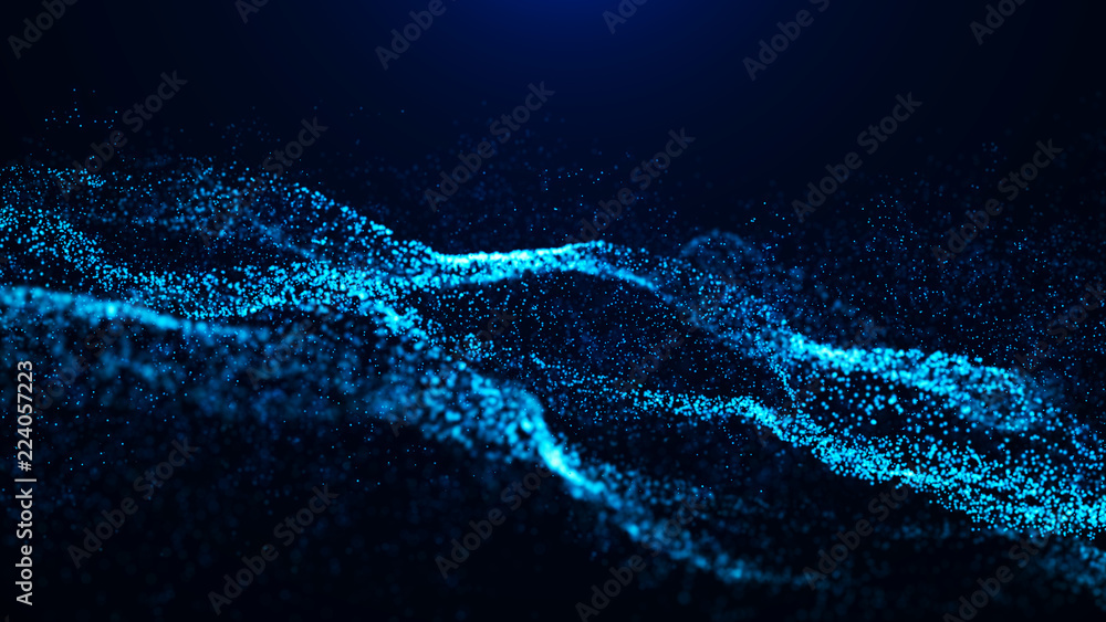 Aufkleber Wave of particles. Abstract particle. Data visualization. Abstract digital background. 4k rendering.