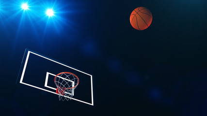 3D illustration of Basketball hoop in a professional basketball arena. - 224057246