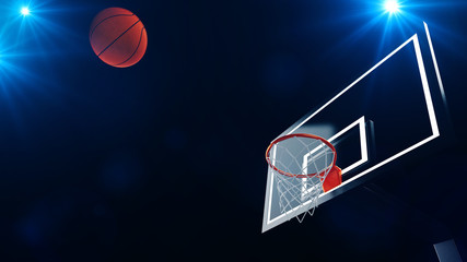 3D illustration of Basketball hoop in a professional basketball arena.
