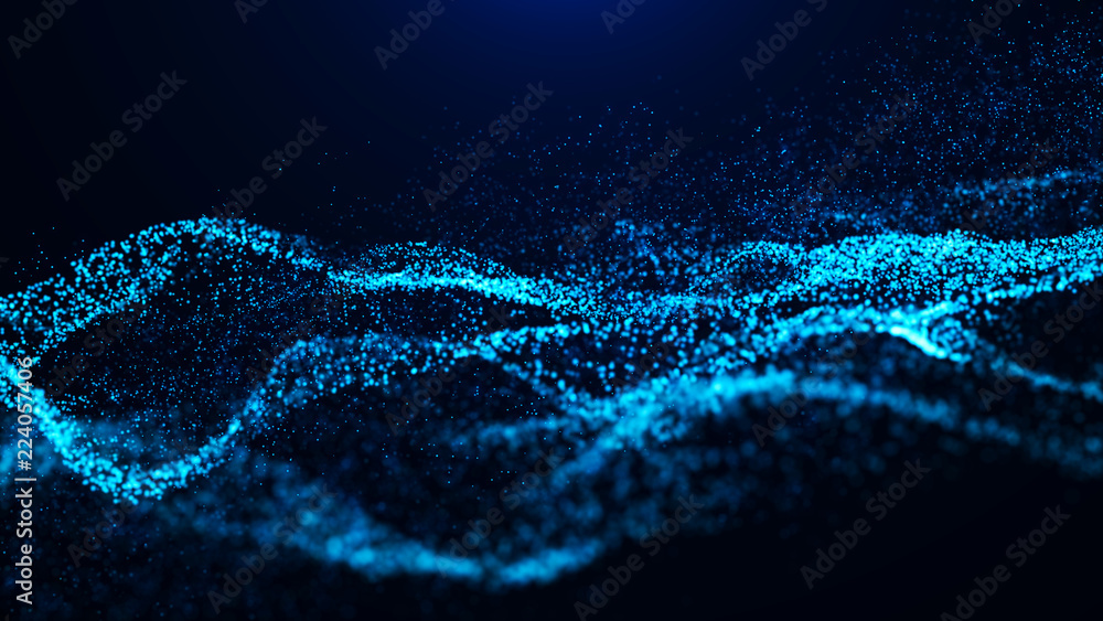Aufkleber Wave of particles. Abstract particle. Data visualization. Abstract digital background. 4k rendering.