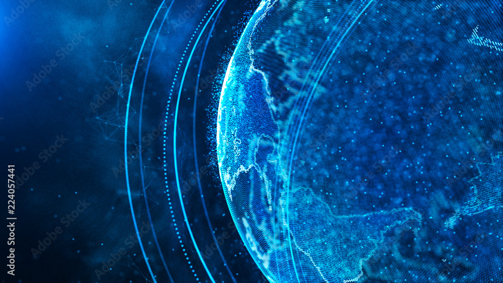 Fototapete Global network connection. World map point. Representing the global. Network connection. 3D rendering.