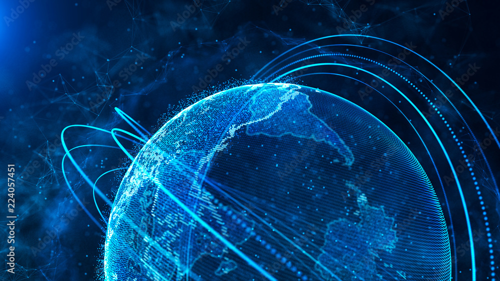 Fototapete Global network connection. World map point. Representing the global. Network connection. 3D rendering.