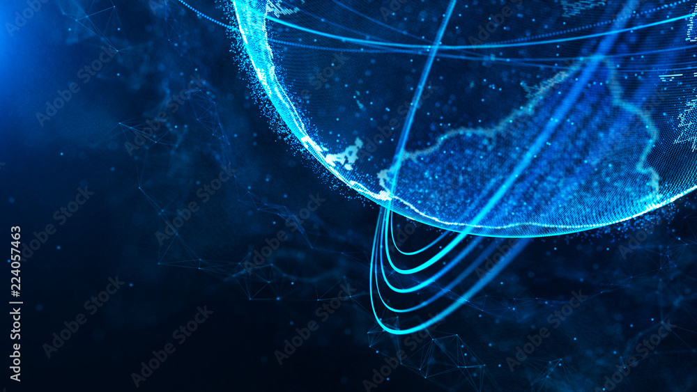 Fototapete Global network connection. World map point. Representing the global. Network connection. 3D rendering.