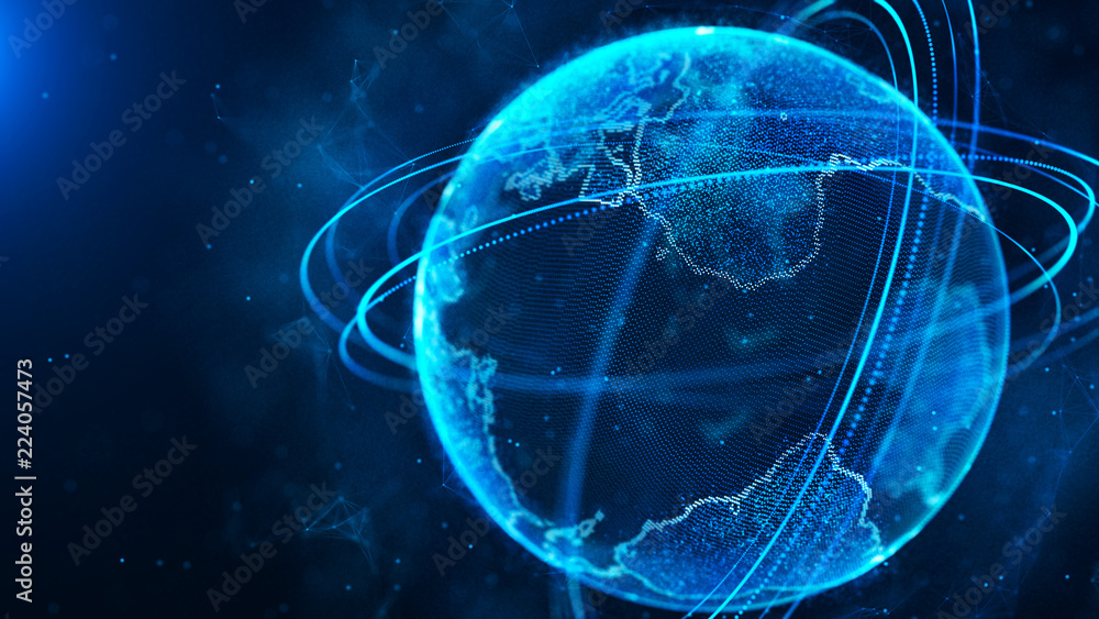 Fototapete Global network connection. World map point. Representing the global. Network connection. 3D rendering.