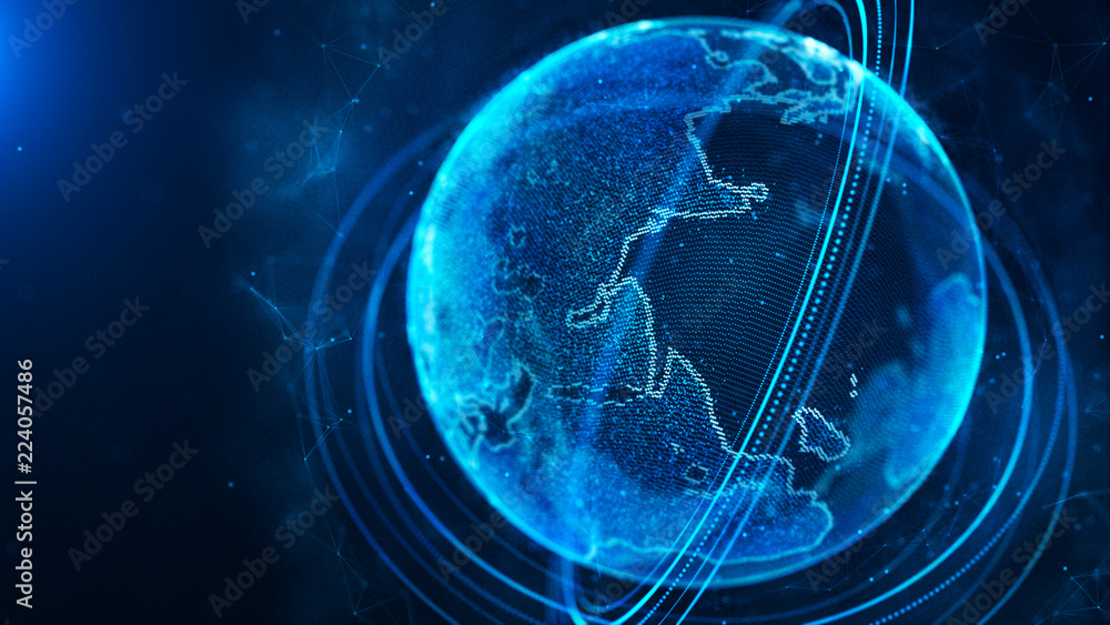 Fototapete Global network connection. World map point. Representing the global. Network connection. 3D rendering.