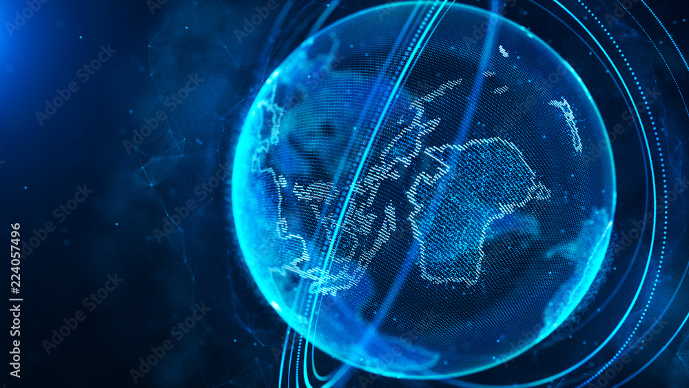 Poster Global network connection. World map point. Representing the global. Network connection. 3D rendering.