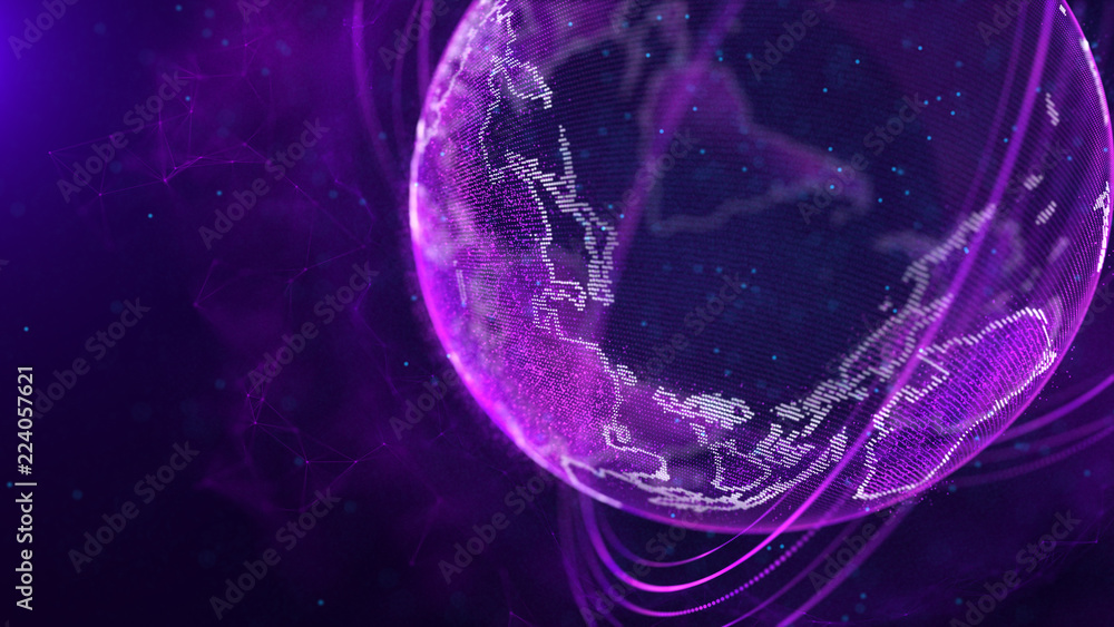 Fototapete Global network connection. World map point. Representing the global. Network connection. 3D rendering.