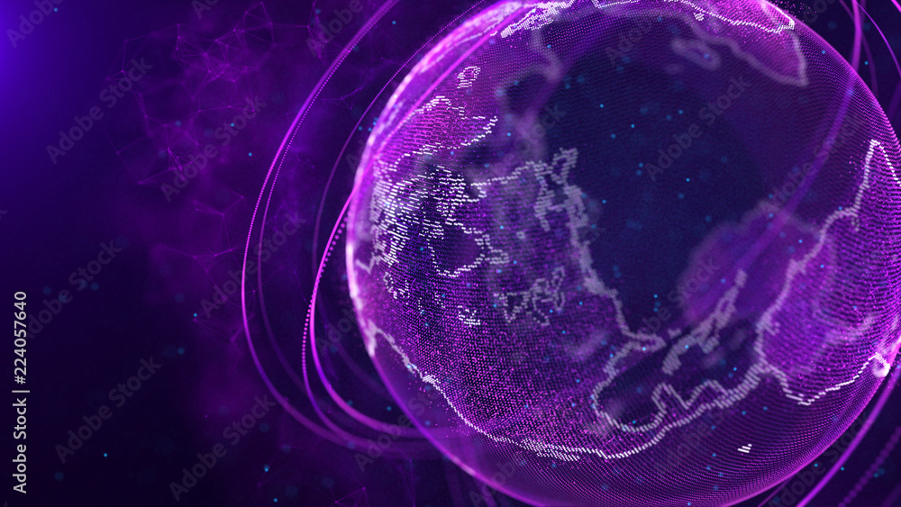 Fototapete Global network connection. World map point. Representing the global. Network connection. 3D rendering.