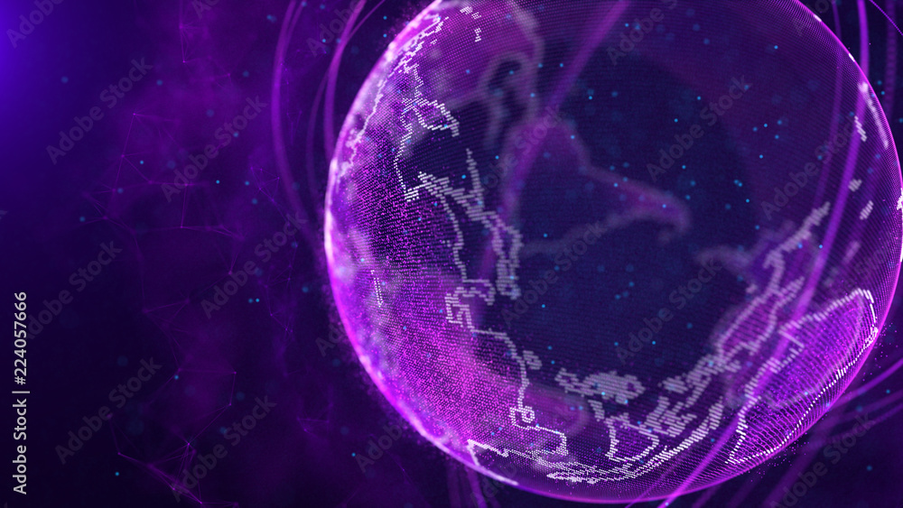 Fototapete Global network connection. World map point. Representing the global. Network connection. 3D rendering.