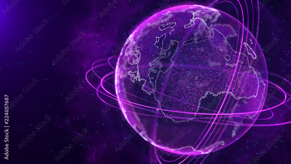 Fototapete Global network connection. World map point. Representing the global. Network connection. 3D rendering.