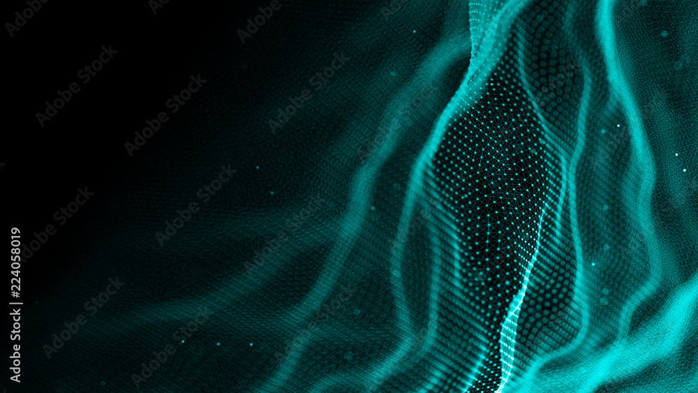 Poster Data technology background. Abstract background. Connecting dots and lines on dark background. 3D rendering. 4k.