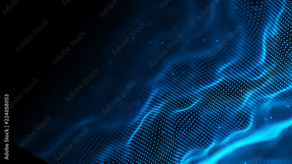 Poster Data technology background. Abstract background. Connecting dots and lines on dark background. 3D rendering. 4k.
